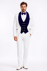 Wedding Tuxedo - Groom Suit - White and Royal Blue Prom Suit