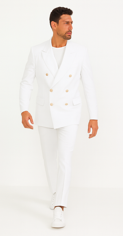 White, Six Button Double Breasted Suits Blazer Jacket Coat