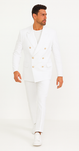 White, Six Button Double Breasted Suits Blazer Jacket Coat