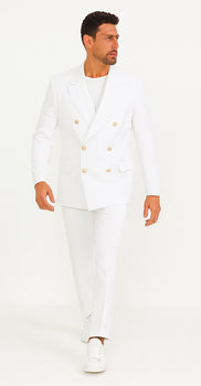 White, Six Button Double Breasted Suits Blazer Jacket Coat