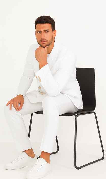 White, Six Button Double Breasted Suits Blazer Jacket Coat