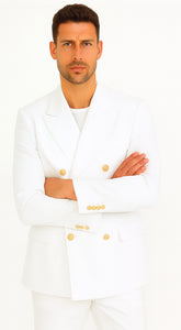 White, Six Button Double Breasted Suits Blazer Jacket Coat