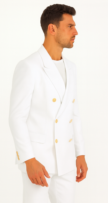 White, Six Button Double Breasted Suits Blazer Jacket Coat