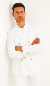 White, Six Button Double Breasted Suits Blazer Jacket Coat
