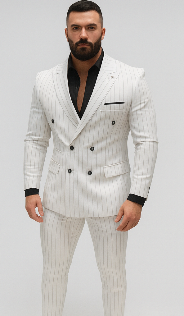 White Suits With Black Pinstripe - 1920's 1940's Dress Suit