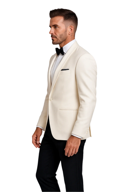 Men's 1 Button  Shawl Lapel Ivory White Tuxedo - Image 5