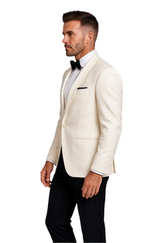 Men's 1 Button  Shawl Lapel Ivory White Tuxedo - Image 5