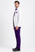 White and Purple Tuxedo Wedding Suit - White Dinner Jacket + Vest + Pants + Bow-tie