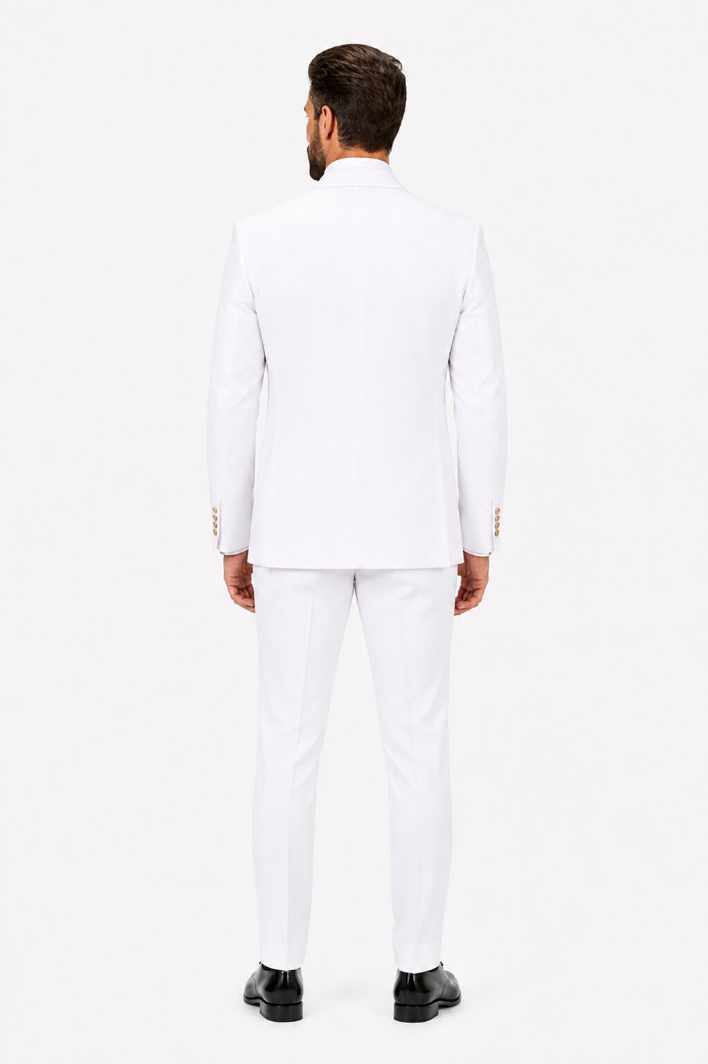 Men's White Statement Ticket Pocket Peak Lapel Wool Double Breasted Vest Suit with Gold Buttons – Modern Fit