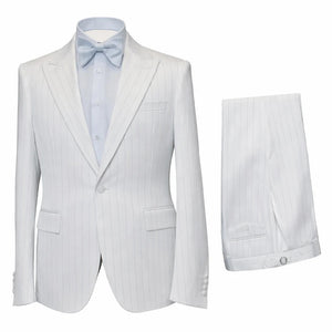 Mens Satin-Finish Pinstripe - Shiny Metallic Stripe Peak Lapel in Color White - Modern Fit By Rossiman