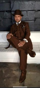 Wide leg Suits - Classic Fit Suits - Athletic Fit Suits 1 Button Vested Suits - Wool Brown Suits
