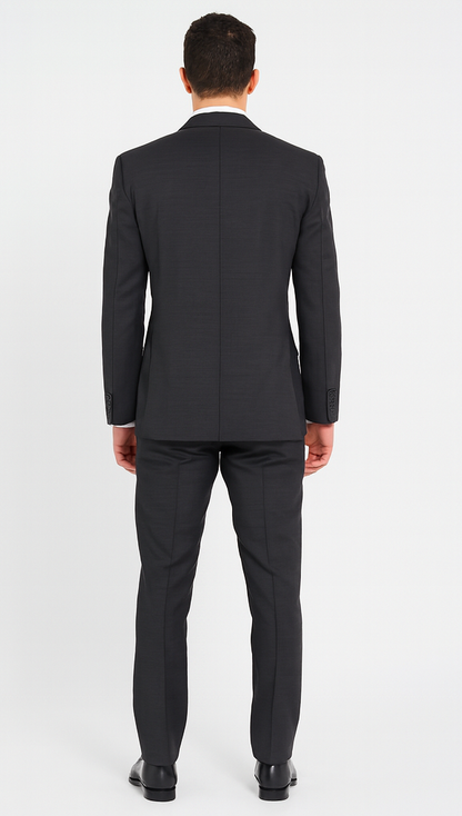 Wide leg Suits - Classic Fit Suits - Athletic Fit Suits 1 Button Vested Suits - Wool Charcoal Suits