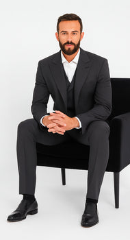 Wide leg Suits - Classic Fit Suits - Athletic Fit Suits 1 Button Vested Suits - Wool Charcoal Suits