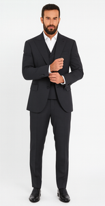 Wide leg Suits - Classic Fit Suits - Athletic Fit Suits 1 Button Vested Suits - Wool Charcoal Suits