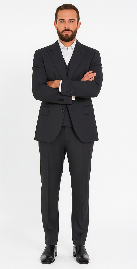 Wide leg Suits - Classic Fit Suits - Athletic Fit Suits 1 Button Vested Suits - Wool Charcoal Suits