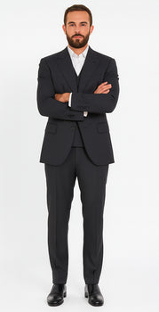 Wide leg Suits - Classic Fit Suits - Athletic Fit Suits 1 Button Vested Suits - Wool Charcoal Suits