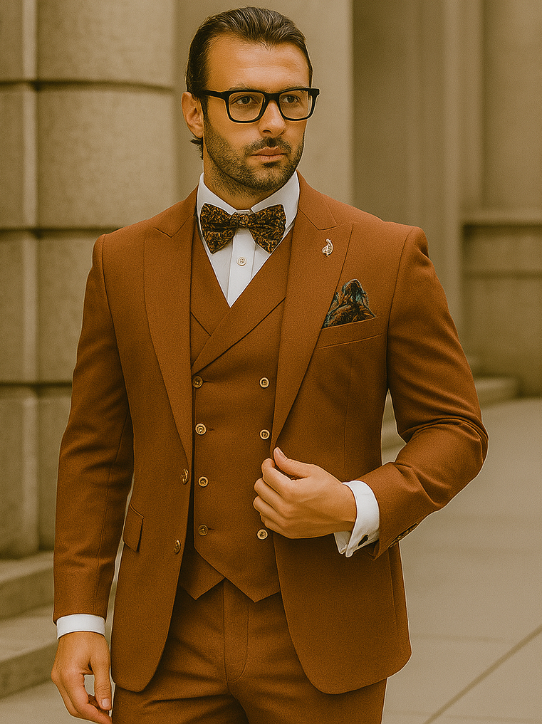 Wide leg Suits - Classic Fit Suits - Athletic Fit Suits 1 Button Vested Suits - Wool Sapphire Suits