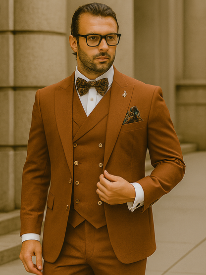 Wide leg Suits - Classic Fit Suits - Athletic Fit Suits 1 Button Vested Suits - Wool Sapphire Suits