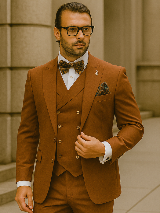 Wide leg Suits - Classic Fit Suits - Athletic Fit Suits 1 Button Vested Suits - Wool Sapphire Suits