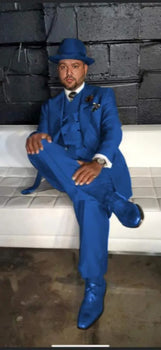 Wide leg Suits - Classic Fit Suits - Athletic Fit Suits 1 Button Vested Suits - Wool Sapphire Suits