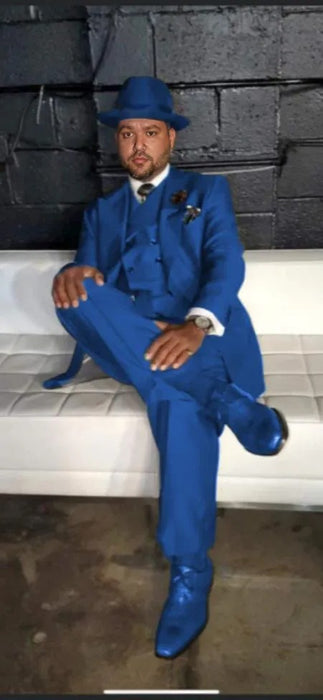 Wide leg Suits - Classic Fit Suits - Athletic Fit Suits 1 Button Vested Suits - Wool Sapphire Suits