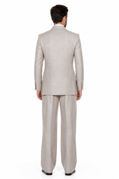 Suits With Baggy Pleated Pants - Wide Leg Pants 100% Wool - Classic Fit in Light Brown Color by Rossiman