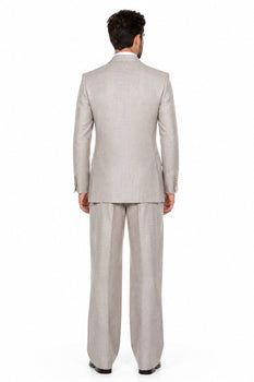 Suits With Baggy Pleated Pants - Wide Leg Pants 100% Wool - Classic Fit in Light Brown Color by Rossiman