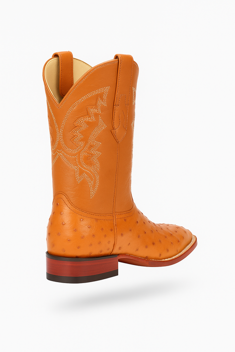 Men's Los Altos Ostrich Skin Wide Square Toe Boots - Honey