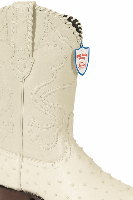 Wild West Cream ~ Off White Full Quill Ostrich Cowboy Boots - Botas De Avestruz
