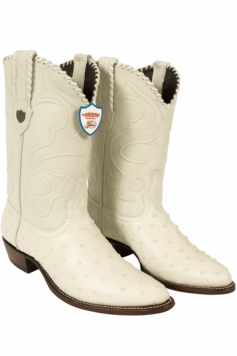 Wild West Cream ~ Off White Full Quill Ostrich Cowboy Boots - Botas De Avestruz