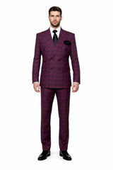 Slim Fit Double Breasted Raspberry Windowpane Formal Suit Rossi Man Milano RM1799