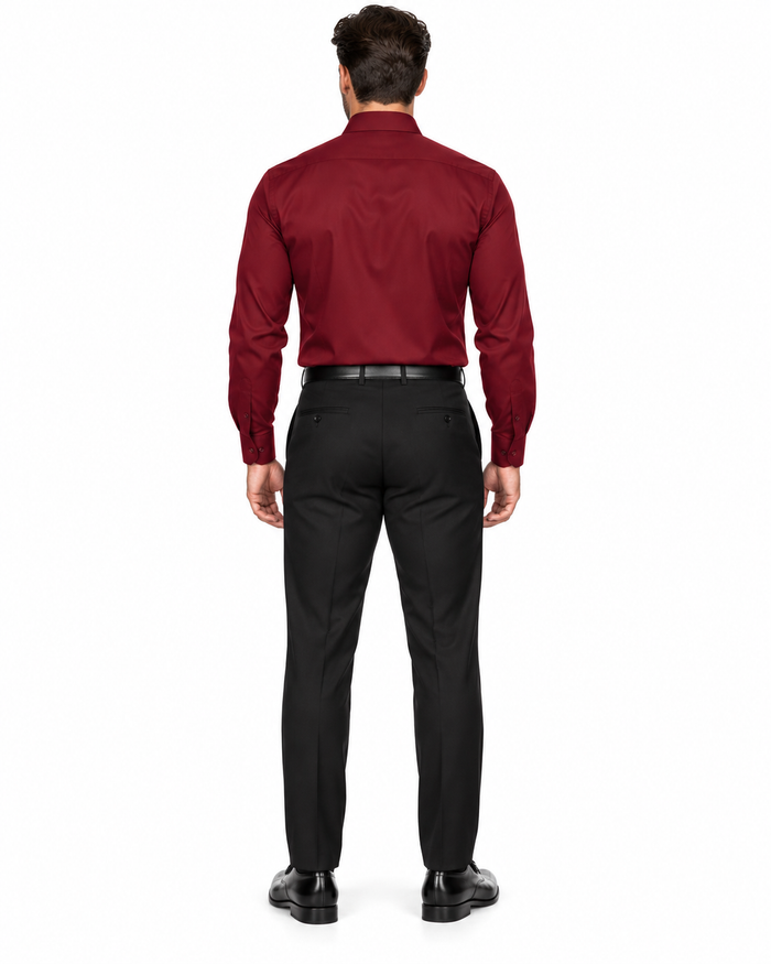 Wine Pin Collar Dress Shirt With Collar Bar