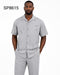 Men’s Light Gray Embroidered Walking Suit Set – 2 Piece Short Sleeve Casual Outfit