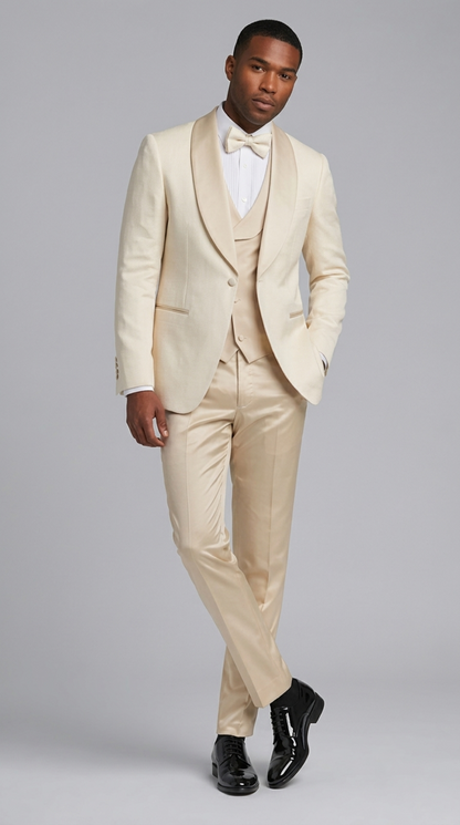 Ivory Shawl Tuxedo with Fancy Pattern Four Piece Set - Wedding - Prom
