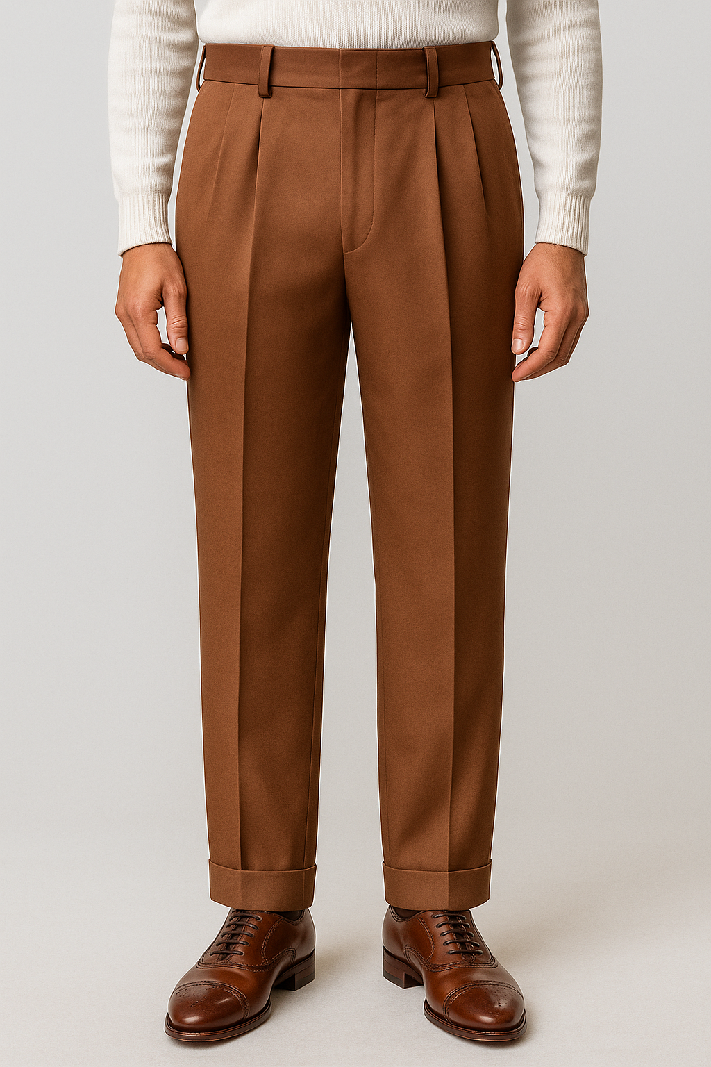 Mens Pant - Pleated Wide Leg - Copper - 100% Percent Wool Fabric