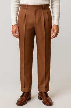 Mens Pant - Pleated Wide Leg - Copper - 100% Percent Wool Fabric