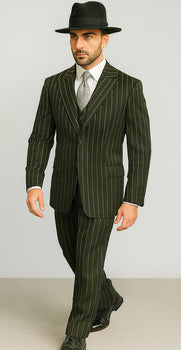 WTXZoot200 Men's Bold Pronounce Pinstripe Three Piece Zoot Fashion Suit 1920's