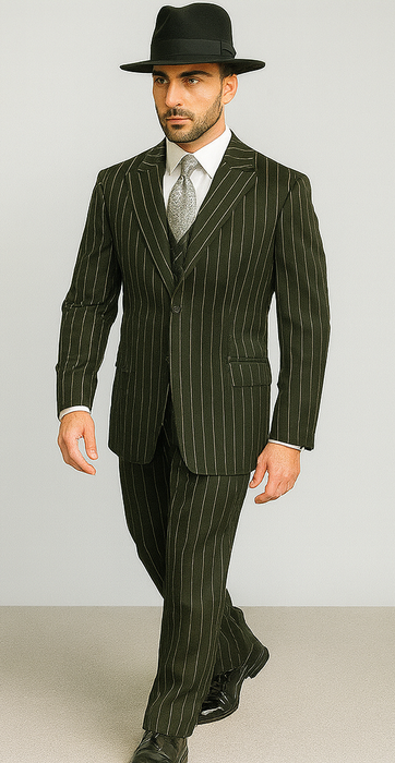 WTXZoot200 Men's Bold Pronounce Pinstripe Three Piece Zoot Fashion Suit 1920's