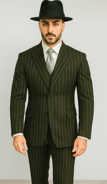 WTXZoot200 Men's Bold Pronounce Pinstripe Three Piece Zoot Fashion Suit 1920's