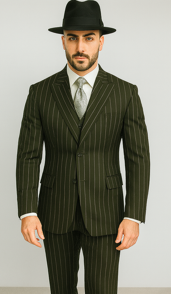 WTXZoot200 Men's Bold Pronounce Pinstripe Three Piece Zoot Fashion Suit 1920's