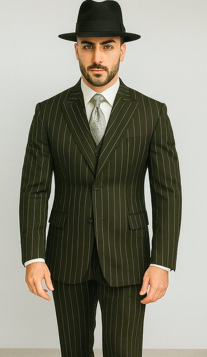 WTXZoot200 Men's Bold Pronounce Pinstripe Three Piece Zoot Fashion Suit 1920's