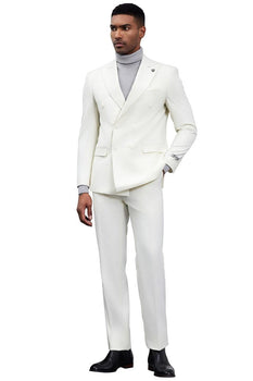 Men's Designer Stacy Adams Classic Double Breasted Suit in Ivory - Image 4