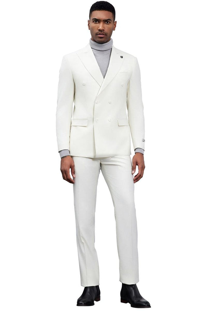 Men's Designer Stacy Adams Classic Double Breasted Suit in Ivory - Image 2