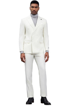 Men's Designer Stacy Adams Classic Double Breasted Suit in Ivory - Image 2