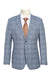 Mens Designer Two Button Slim Fit Notch Lapel Wool Suit in Light Grey & Blue Windowpane Plaid