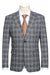 Mens Designer Slim Fit Peak Lapel Suit in Grey Windowpane Plaid