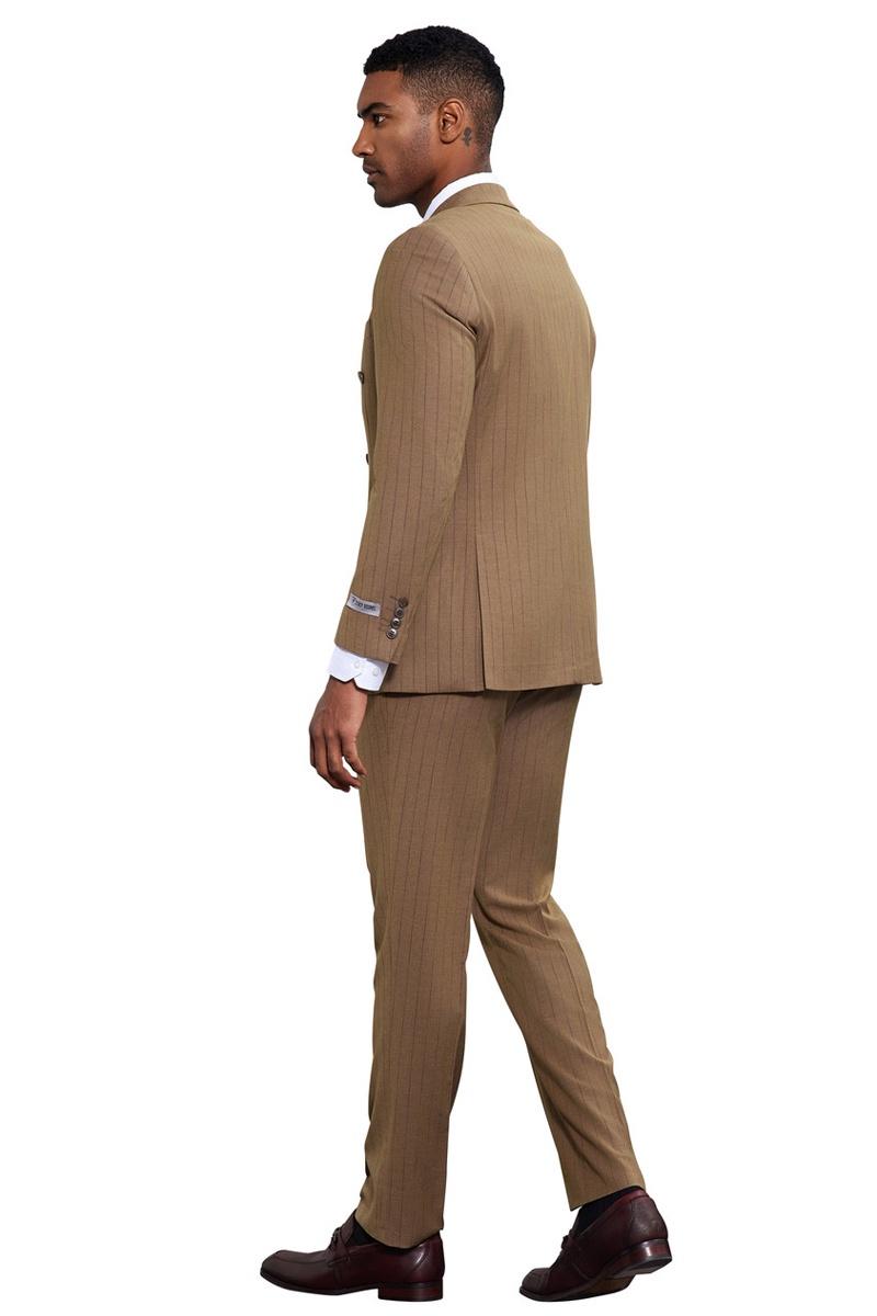 Men's Stacy Adams Double Breasted Pinstripe Suit in Camel - Image 4