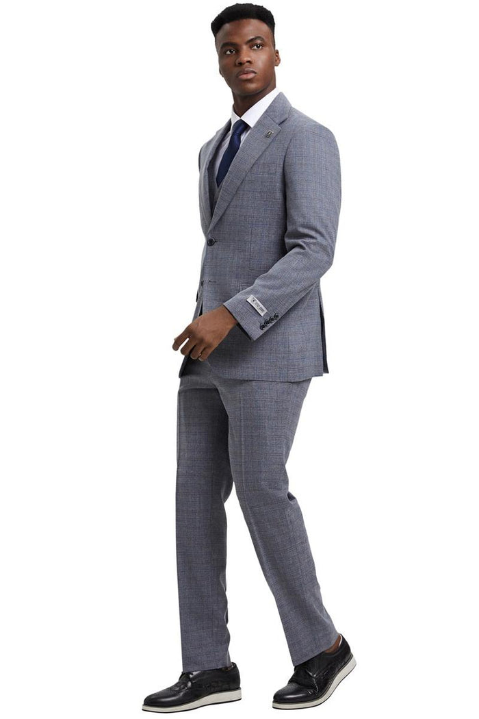 Men's Stacy Adams Modern Fit Vested Suit in Light Grey Micro Check Plaid - Image 3