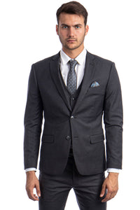 Graduation Suit - Men's Two Button Slim Fit Vested Solid Basic Color Suit in Charcoal Grey