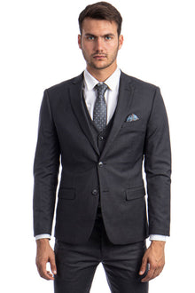 Graduation Suit - Men's Two Button Slim Fit Vested Solid Basic Color Suit in Charcoal Grey